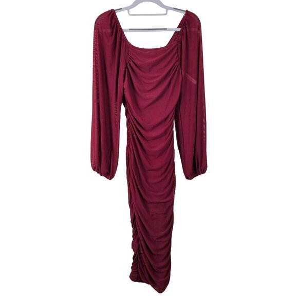 Merokeety Womens Backless Ruched Midi Dress Sheer Square Neck Wine Red Size S - Picture 5 of 13